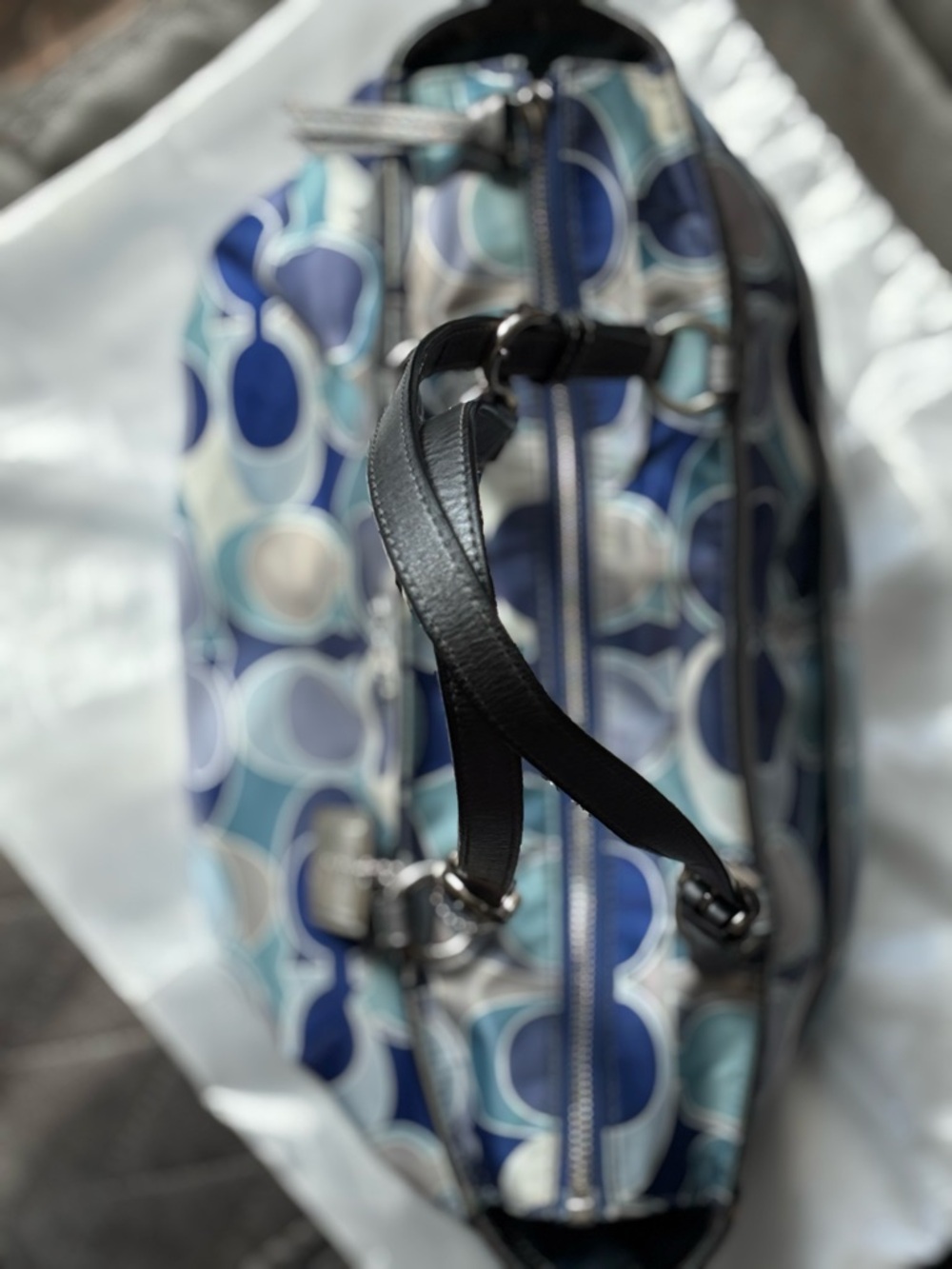 Coach Teal, Navy & Silver Signature Shoulder Bag - Picture 7 of 13
